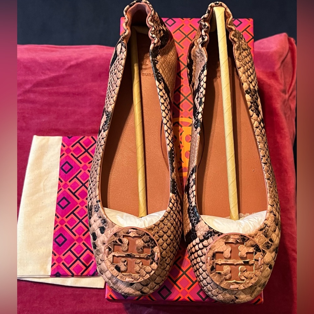 Tory Burch Minnie Travel Ballet Flat Blush Snake Print